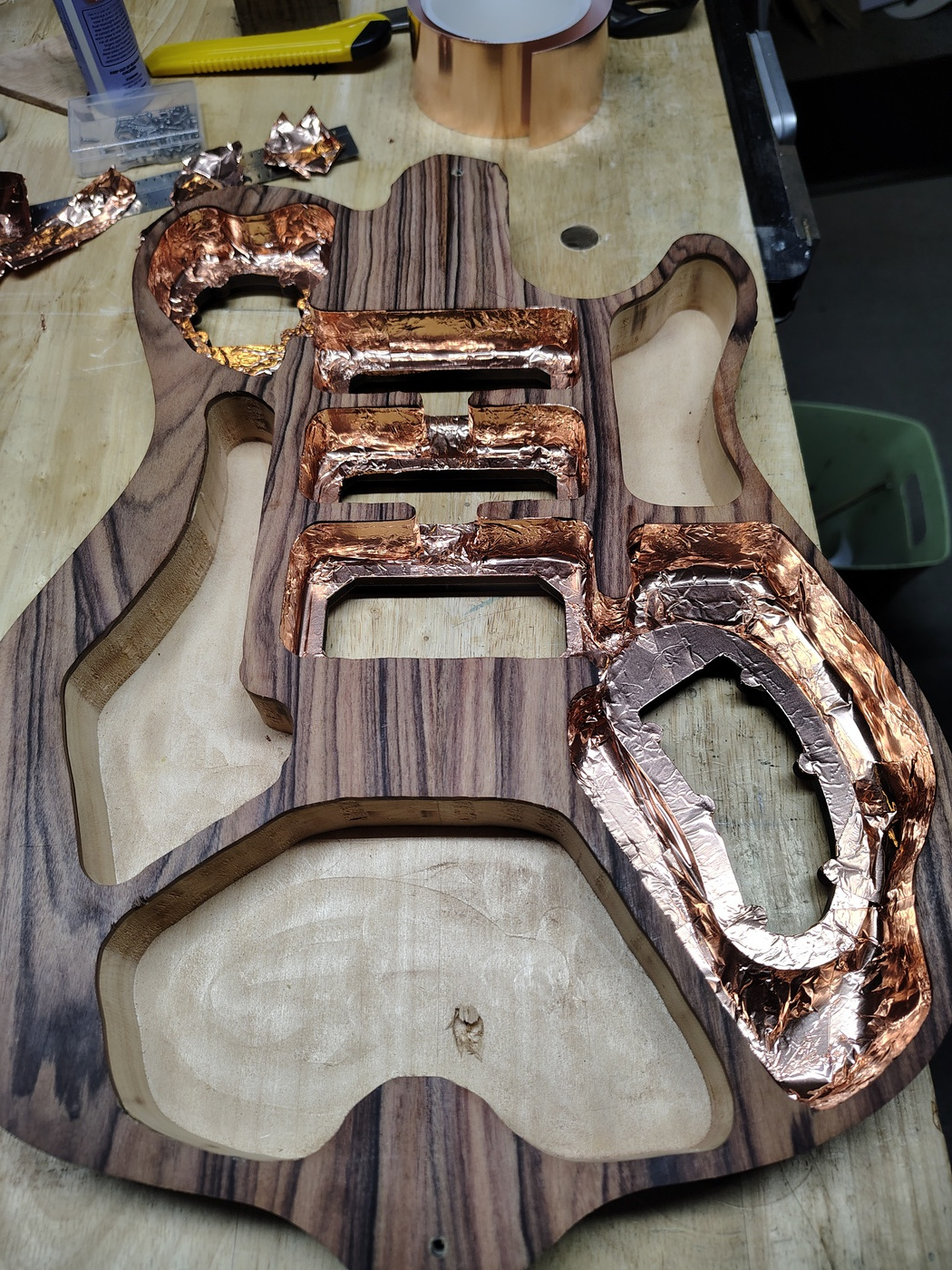 Interior of the body with
                copper shielding