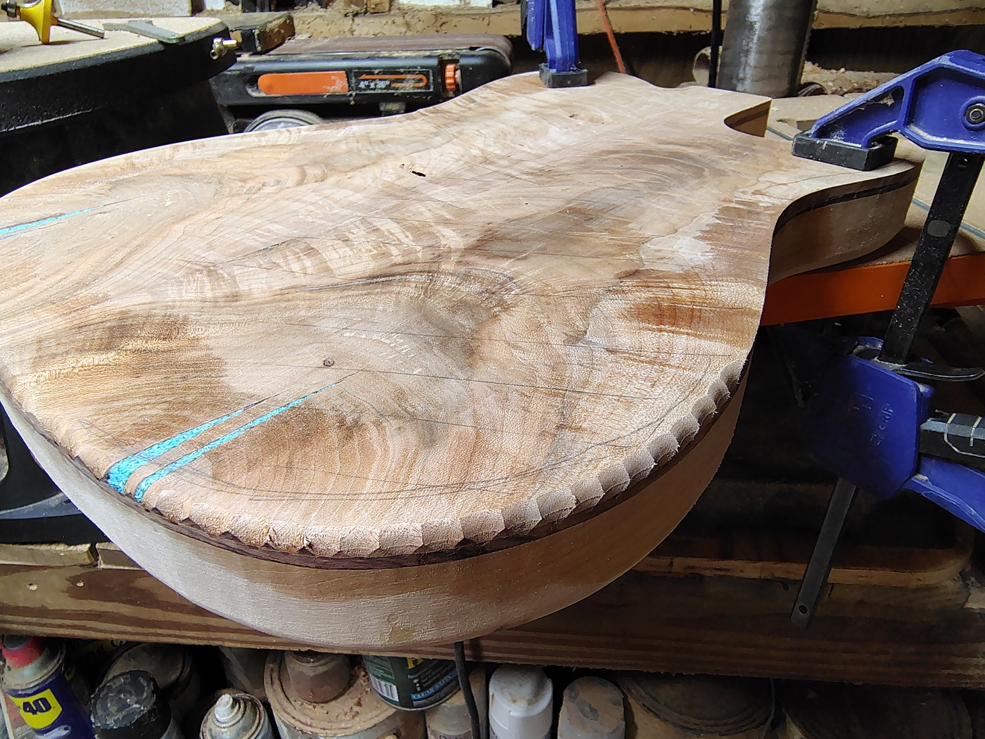 Bump cutting the top with a
                roundover bit