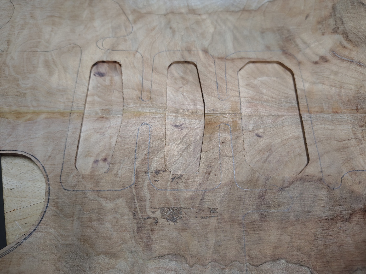 Underside of the drop top
                where the pickups will be mounted