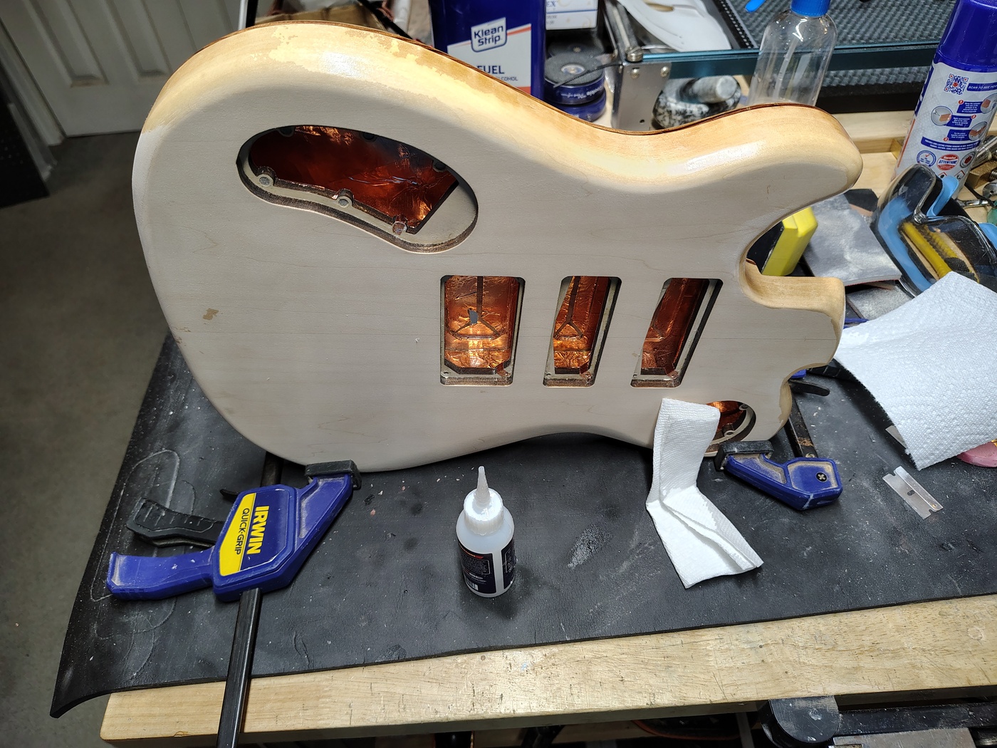 Applying CA glue to the body
                sides