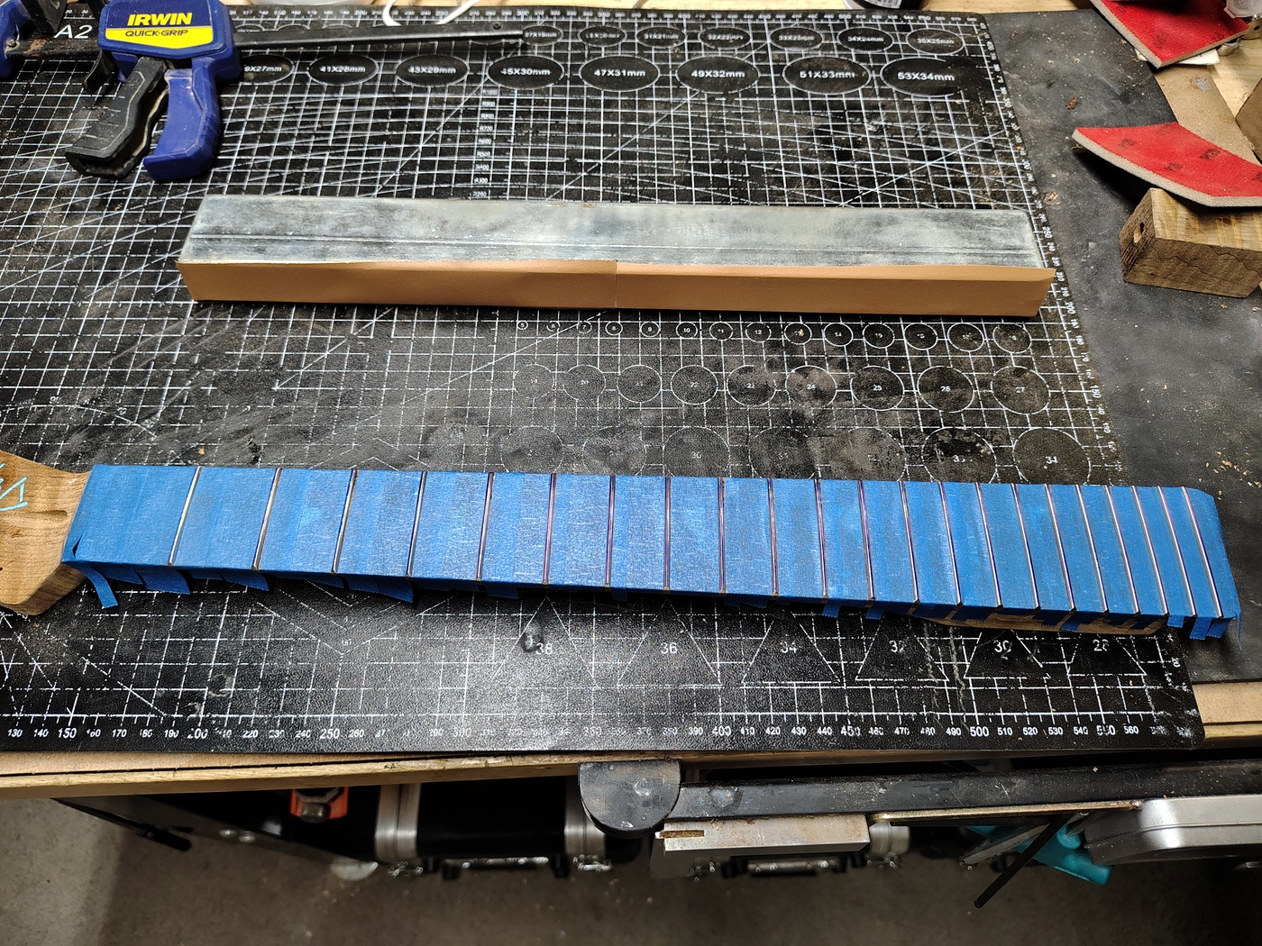Preparing to level
                the frets
