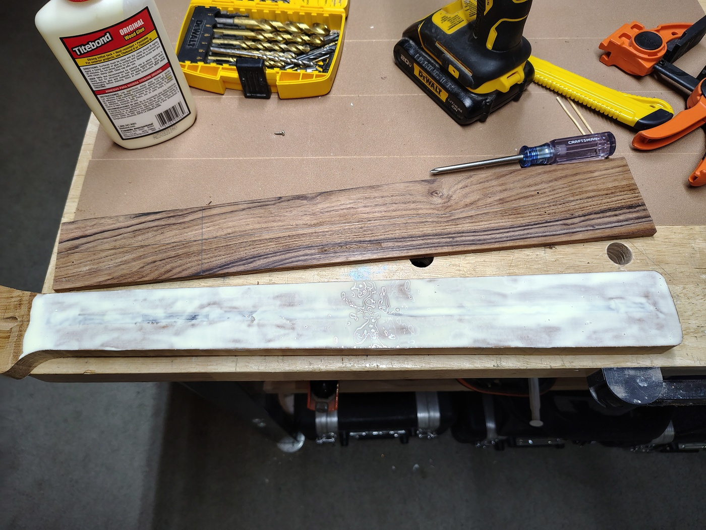 Neck and
                fretboard ready for gluing